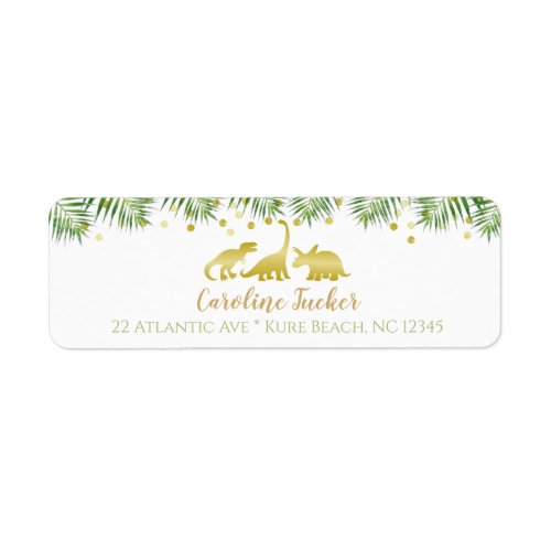 Gold Dinosaur Tropical Greenery Baby Shower Label