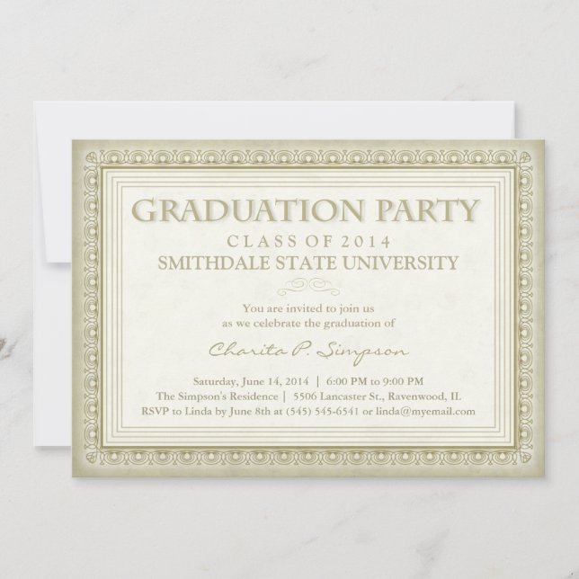 Gold Diploma (for her)  Graduation Party Invite (Front)