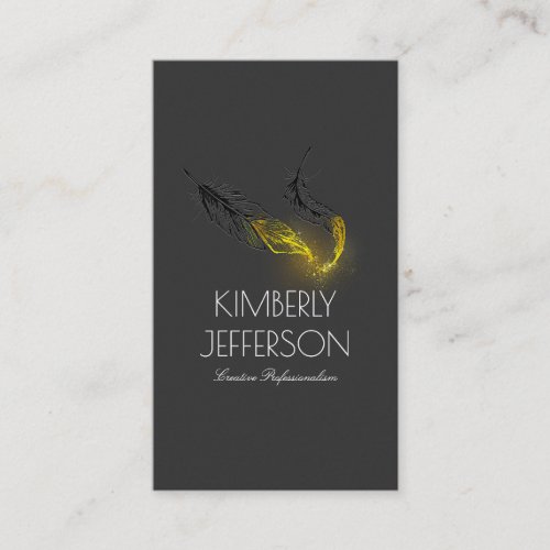 Gold Dipped Feathers Author Writer Black Business Card