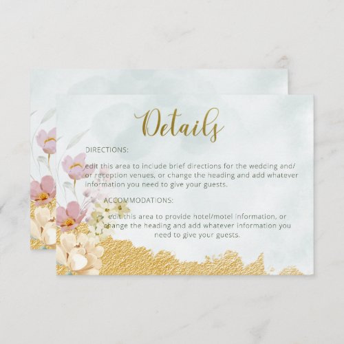 Gold Dipped Floral Wedding Details Card
