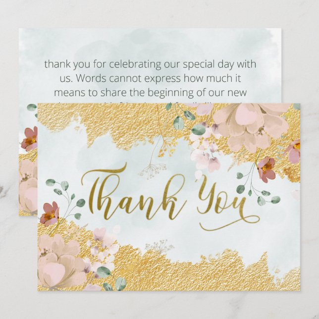 Gold Dipped Floral Wedding Thank You Card (Front/Back)