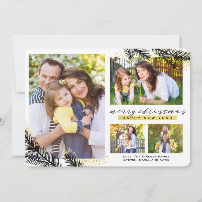 Gold Dipped Pine Branches Christmas | Holiday Card (Front)