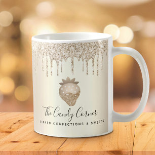 Gold Dipped Strawberry Confection Glitter Drips Coffee Mug
