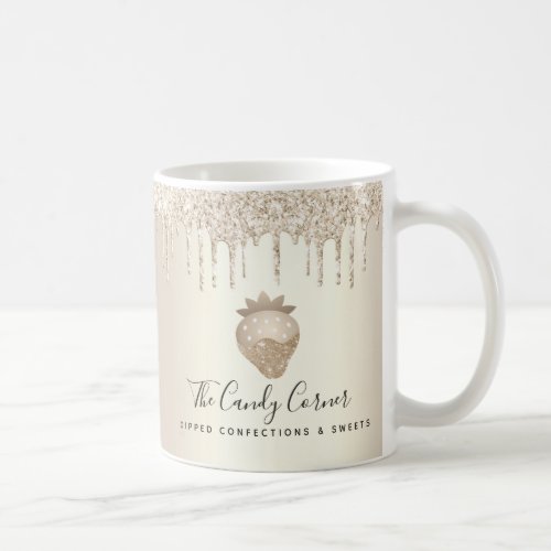 Gold Dipped Strawberry Confection Glitter Drips Coffee Mug