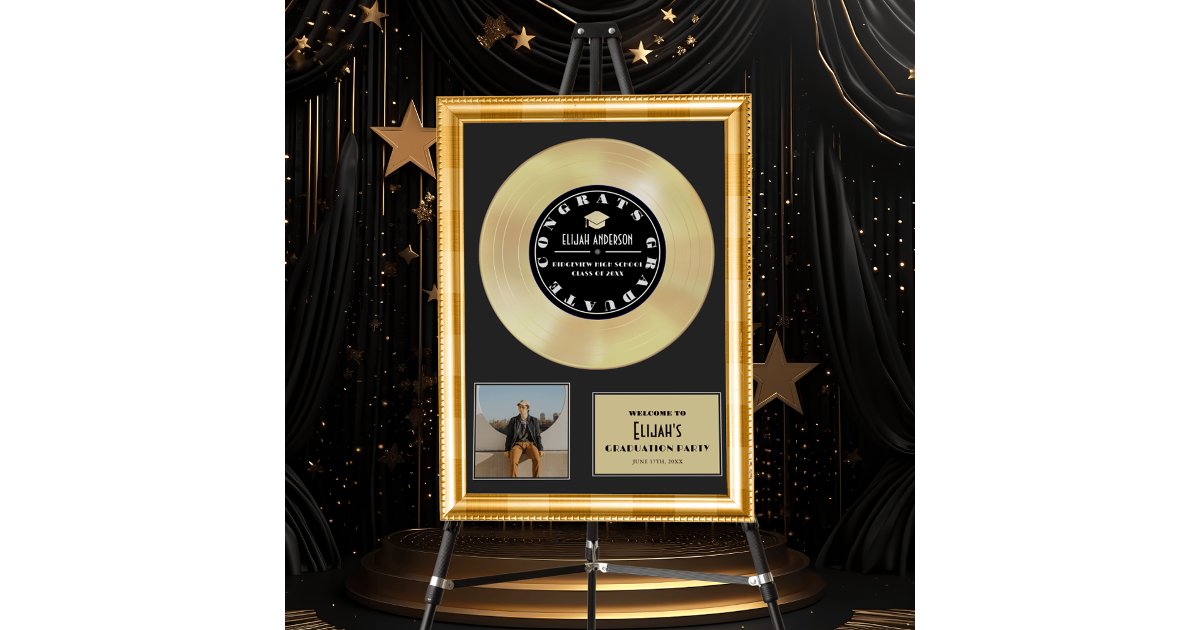Gold Disc Vinyl Black Graduation Party Welcome Foam Board | Zazzle