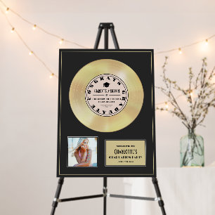 Gold Disc Vinyl Pink Graduation Party Welcome Foam Board