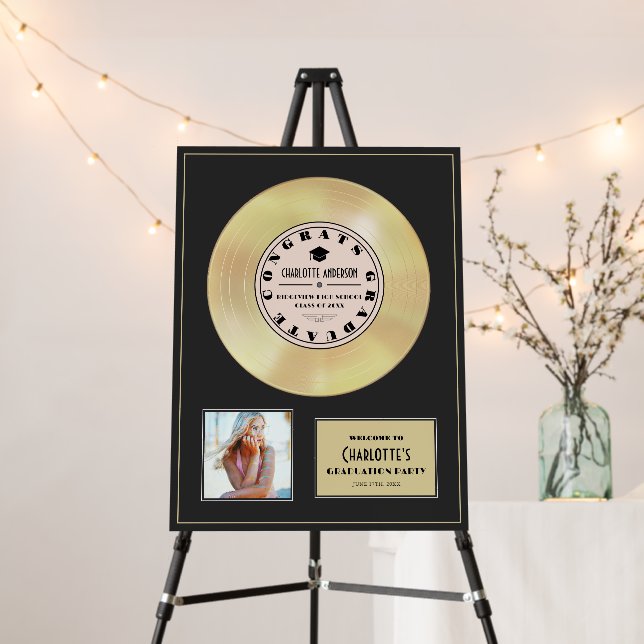 Gold Disc Vinyl Pink Graduation Party Welcome Foam Board (In Situ (Stand))