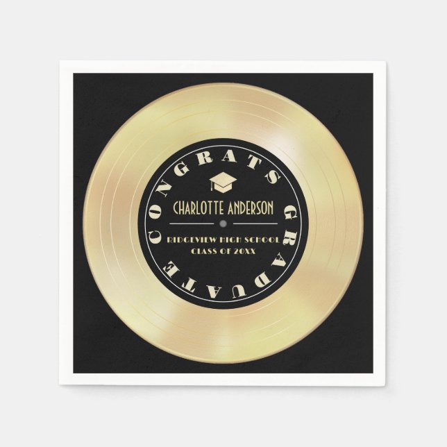 Gold Disc/Vinyl Record Black Graduation Napkins (Front)