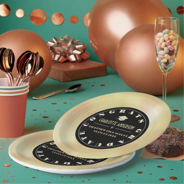 Gold Disc/Vinyl Record Graduation Paper Plates (Multi)