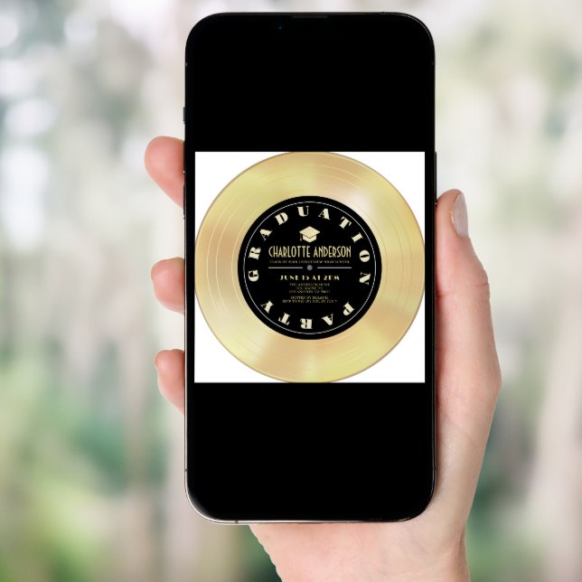Gold Disc/Vinyl Record Graduation Party Invitation (Front Digital)