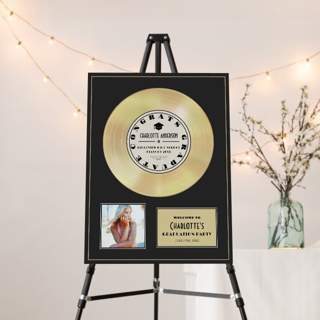 Gold Disc Vinyl Tan Graduation Party Welcome Foam Board (In Situ (Stand))