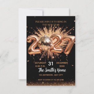 Gold Disco Ball 2027 New Year's Eve Party Invitation