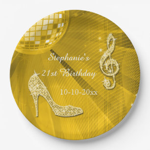 Gold Disco Ball and Heels 21st Birthday Paper Plates
