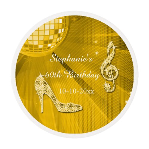 Gold Disco Ball and Heels 60th Birthday Edible Frosting Rounds