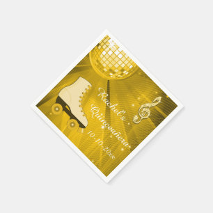 Gold Disco Ball and Roller Skates Quinceañera Napkins