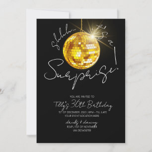 Gold disco ball birthday modern surprise party  invitation