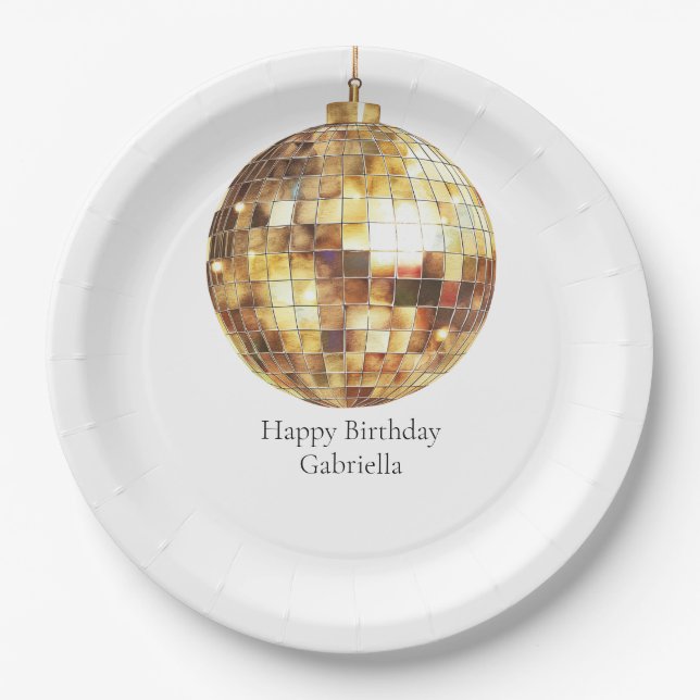 Gold Disco Ball Birthday Paper Plates (Front)