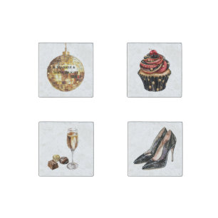 Gold Disco Ball Birthday Stone Magnet