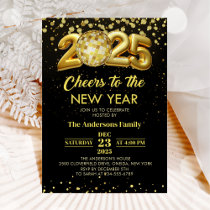 Gold Disco Ball Cheers New Years Eve Party 2025 Invitation