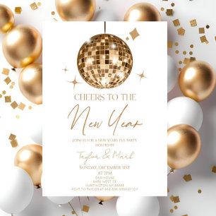 Gold Disco Ball Cheers New Years Eve Party Invitation