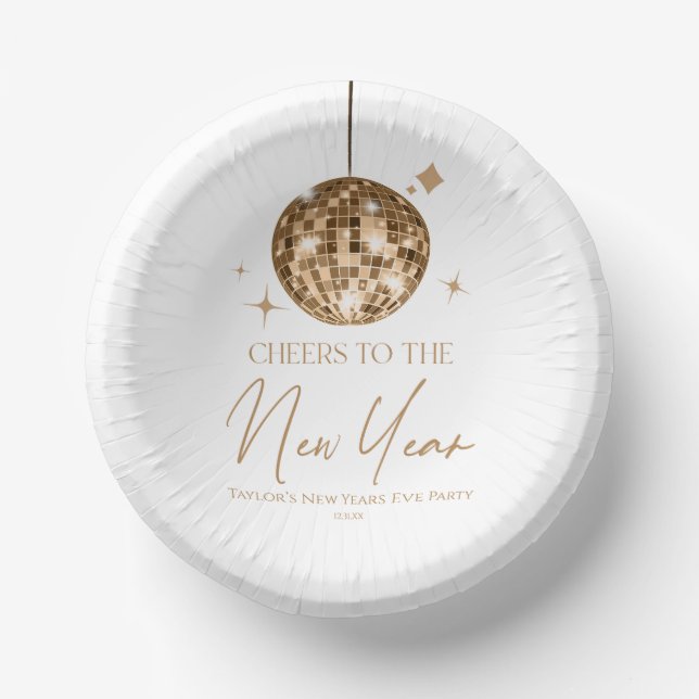Gold Disco Ball Cheers New Years Eve Party  Paper Bowls (Front)