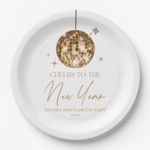 Gold Disco Ball Cheers New Years Eve Party Paper Plates