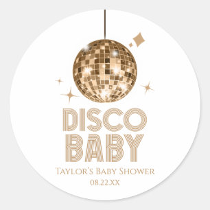 Gold Disco Ball 'Disco Baby' Baby Shower Classic Round Sticker