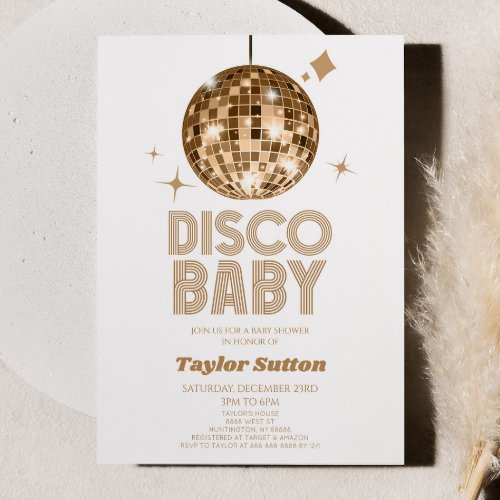 Gold Disco Ball Disco Baby Baby Shower Invitation