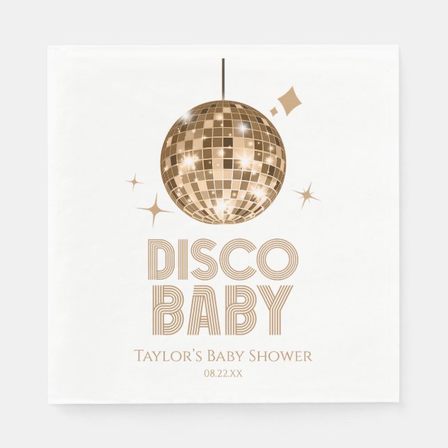 Gold Disco Ball 'Disco Baby' Baby Shower Napkins (Front)