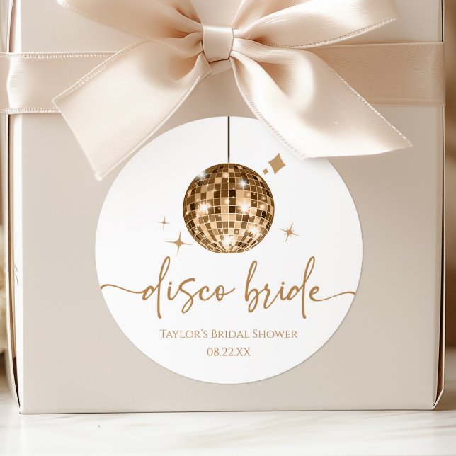 Gold Disco Ball Disco Bride Bridal Shower Classic Round Sticker (Creator Uploaded)
