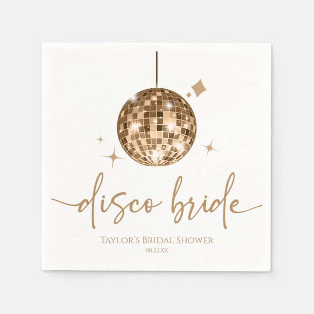 Gold Disco Ball Disco Bride Bridal Shower Napkins (Front)