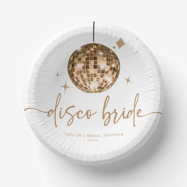 Gold Disco Ball Disco Bride Bridal Shower Paper Bowls (Front)