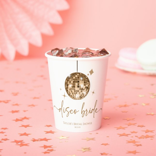 Gold Disco Ball Disco Bride Bridal Shower Paper Cups (Insitu)