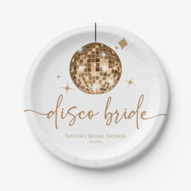 Gold Disco Ball Disco Bride Bridal Shower Paper Plates (Front)