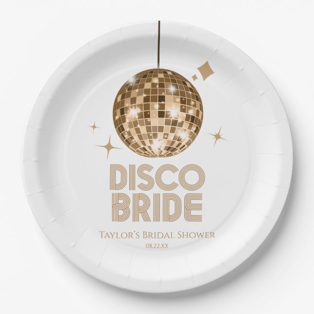 Gold Disco Ball Disco Bride Bridal Shower Paper Plates (Front)