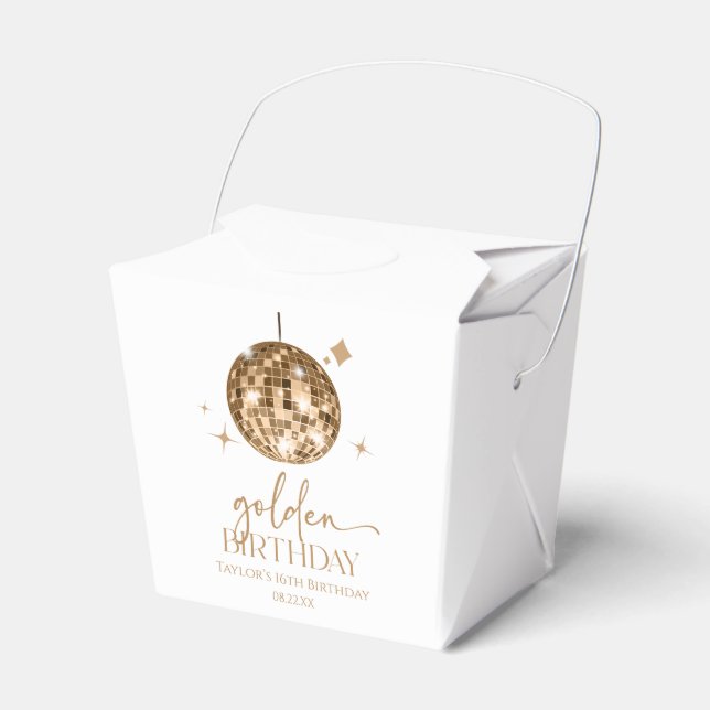 Gold Disco Ball Golden Birthday Party Favor Boxes (Front Side)