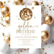 Gold Disco Ball Golden Birthday Party Invitation