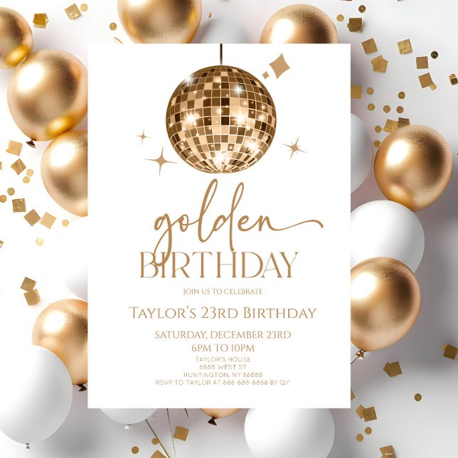 Gold Disco Ball Golden Birthday Party Invitation (Creator Uploaded)