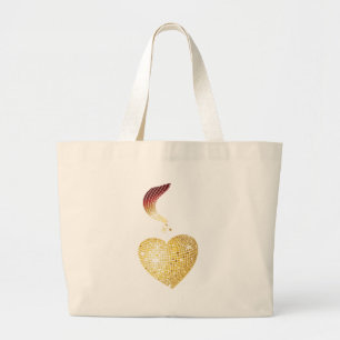 Gold Disco Ball Heart Large Tote Bag