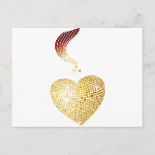Gold Disco Ball Heart Postcard