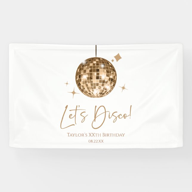 Gold Disco Ball Let's Disco Birthday Party Banner (Horizontal)