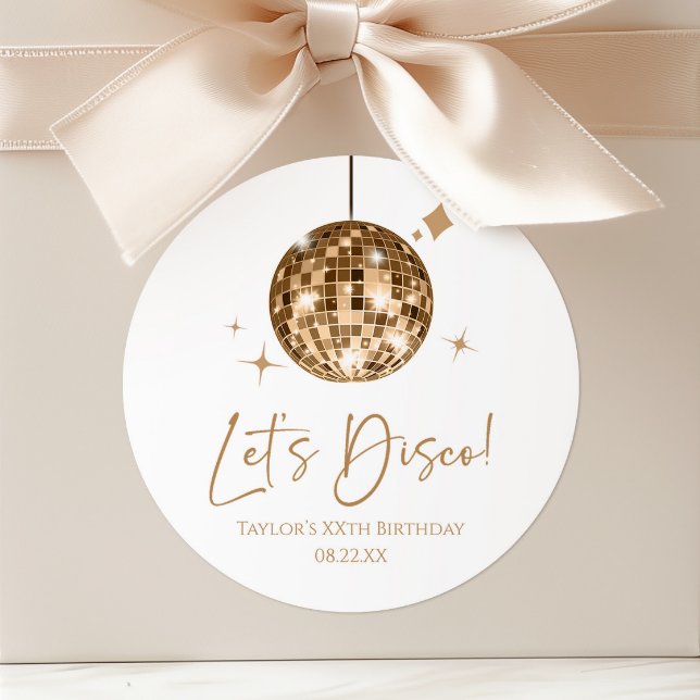 Gold Disco Ball Let's Disco Birthday Party Classic Round Sticker (Creator Uploaded)
