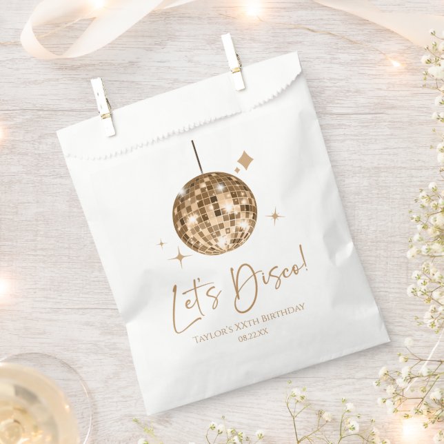 Gold Disco Ball Let's Disco Birthday Party Favor Bag (Clipped)