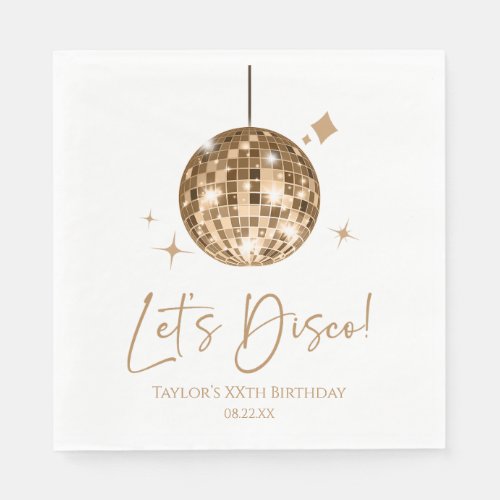 Gold Disco Ball Lets Disco Birthday Party Napkins