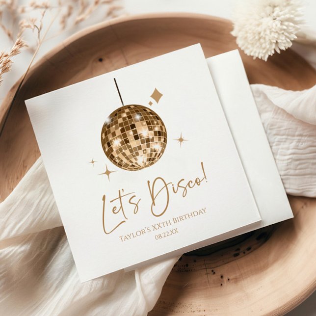 Gold Disco Ball Let's Disco Birthday Party Napkins (Creator Uploaded)