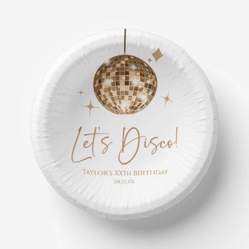 Gold Disco Ball Lets Disco Birthday Party Paper Bowls