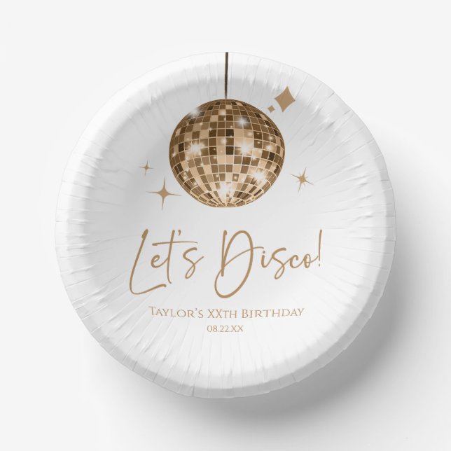 Gold Disco Ball Let's Disco Birthday Party Paper Bowls (Front)