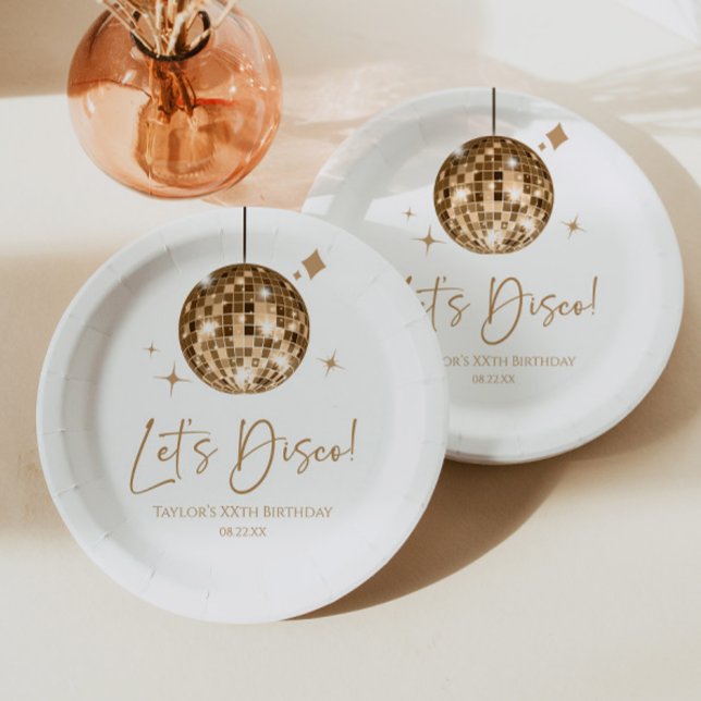 Gold Disco Ball Let's Disco Birthday Party Paper Plates (Creator Uploaded)