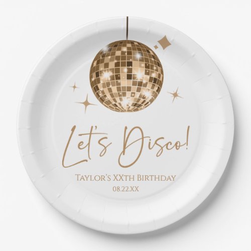 Gold Disco Ball Lets Disco Birthday Party Paper Plates