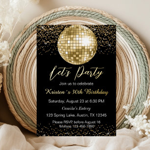 Gold Disco Ball Let's Party Birthday Foil Invitation